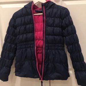 Blue and pink puffy warm jacket